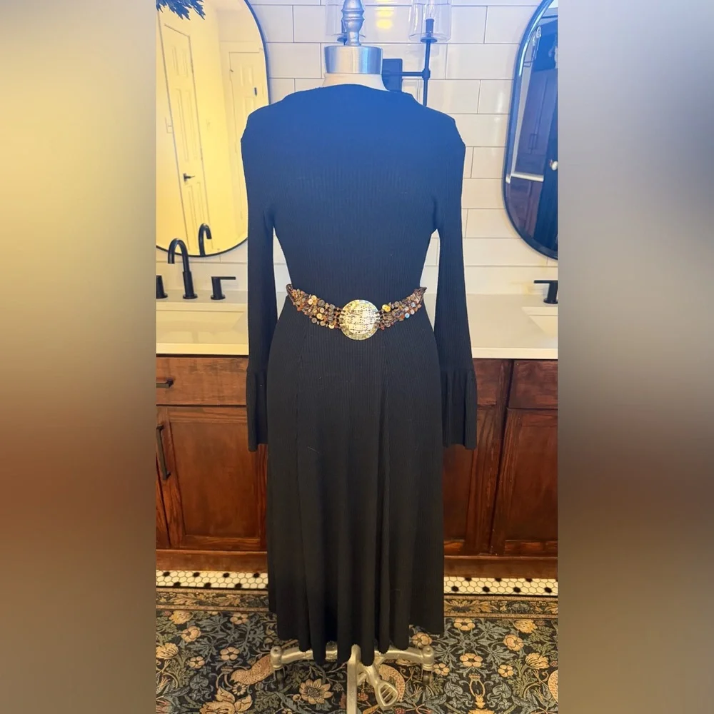 Chico’s Mother of Pearl Shell Brown Beaded Chain Adjustable Statement Belt